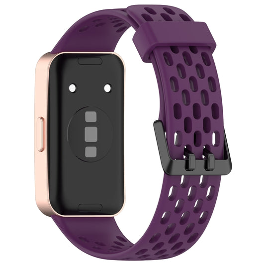 For Huawei Band 9 / 9 NFC / 8 / 8 NFC Hole Style Dual Black Buckle Silicone Watch Band(Dark Purple) by buy2fix