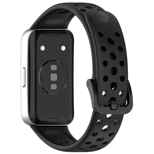 For Huawei Band 10 / 9 / 8 Round Hole Nail Button Silicone Watch Band(Black) by buy2fix