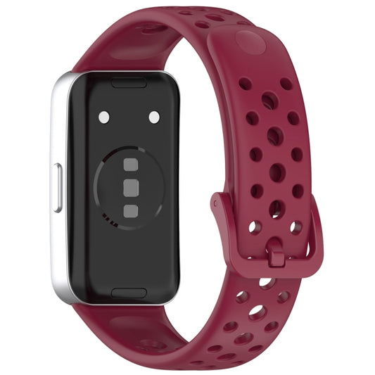 For Huawei Band 10 / 9 / 8 Round Hole Nail Button Silicone Watch Band(Wine Red) by buy2fix