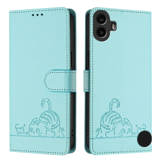 For Nothing CMF Phone 1 Cat Rat Embossed Pattern RFID Leather Phone Case with Lanyard(Mint Green) - Nothing Cases by buy2fix | Online Shopping UK | buy2fix