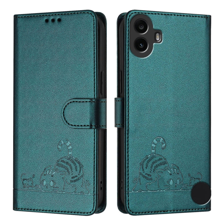 For Nothing CMF Phone 1 Cat Rat Embossed Pattern RFID Leather Phone Case with Lanyard(Peacock Green) - Nothing Cases by buy2fix | Online Shopping UK | buy2fix