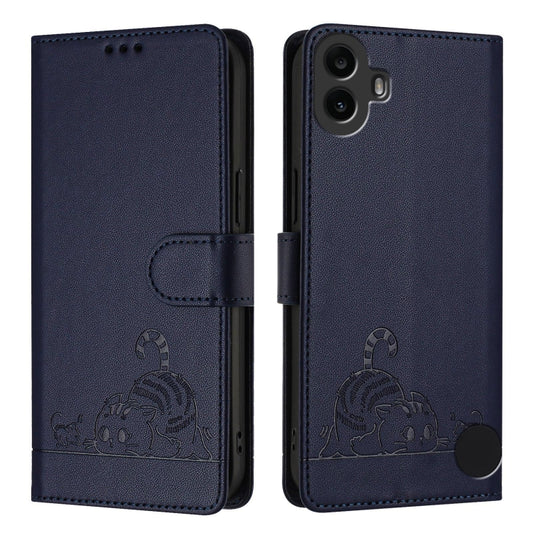 For Nothing CMF Phone 1 Cat Rat Embossed Pattern RFID Leather Phone Case with Lanyard(Blue) - More Brand by buy2fix | Online Shopping UK | buy2fix