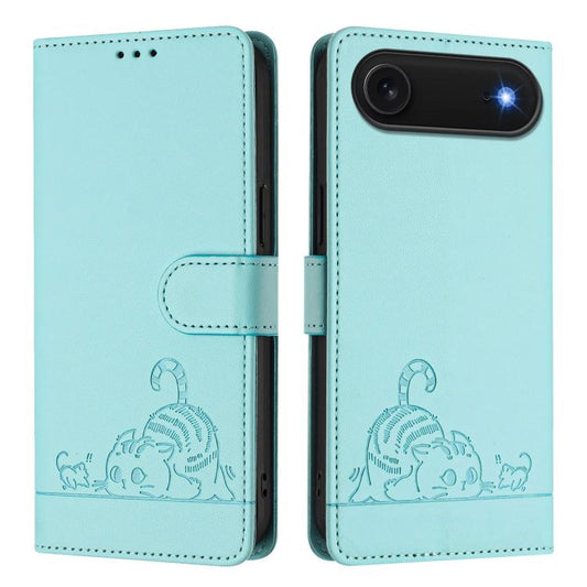 For iPhone Air Cat Rat Embossed Pattern RFID Leather Phone Case with Lanyard(Mint Green) - iPhone Air Cases by buy2fix | Online Shopping UK | buy2fix