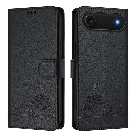For iPhone Air Cat Rat Embossed Pattern RFID Leather Phone Case with Lanyard(Black) - iPhone Air Cases by buy2fix | Online Shopping UK | buy2fix