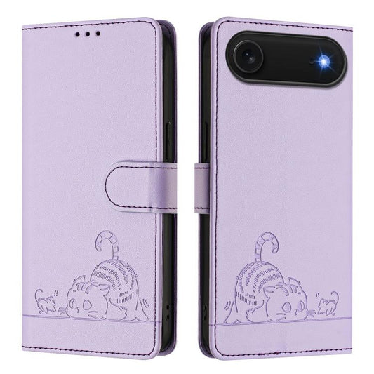 For iPhone Air Cat Rat Embossed Pattern RFID Leather Phone Case with Lanyard(Purple) - iPhone Air Cases by buy2fix | Online Shopping UK | buy2fix