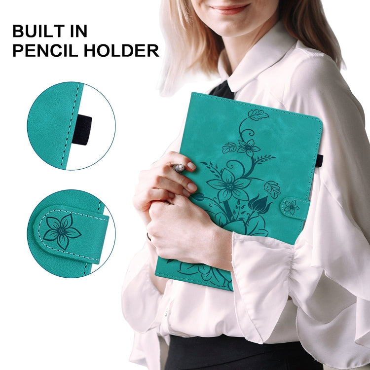 For Lenovo Tab M11/Xiaoxin Pad 11 2024 Lily Embossed Leather Tablet Case(Green) by buy2fix