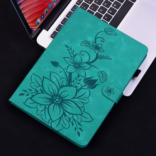 For Samsung Galaxy Tab S9+ / S9 FE+ Lily Embossed Leather Tablet Case(Green) by buy2fix