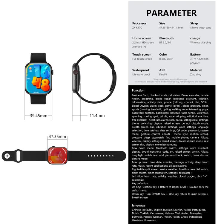 WS11 MAX 2.2 inch Fitness Sport Smart Watch, Support Bluetooth Call / Sleep / Blood Oxygen / Heart Rate / Blood Pressure Health Monitor(Black) by buy2fix