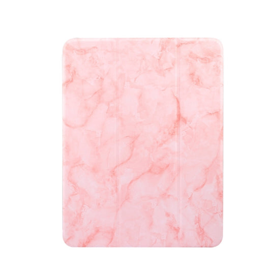For iPad Air 11 2024 / 2025 Three-fold Marble Texture Protective Tablet Case with Pen Slot(Pink) by buy2fix