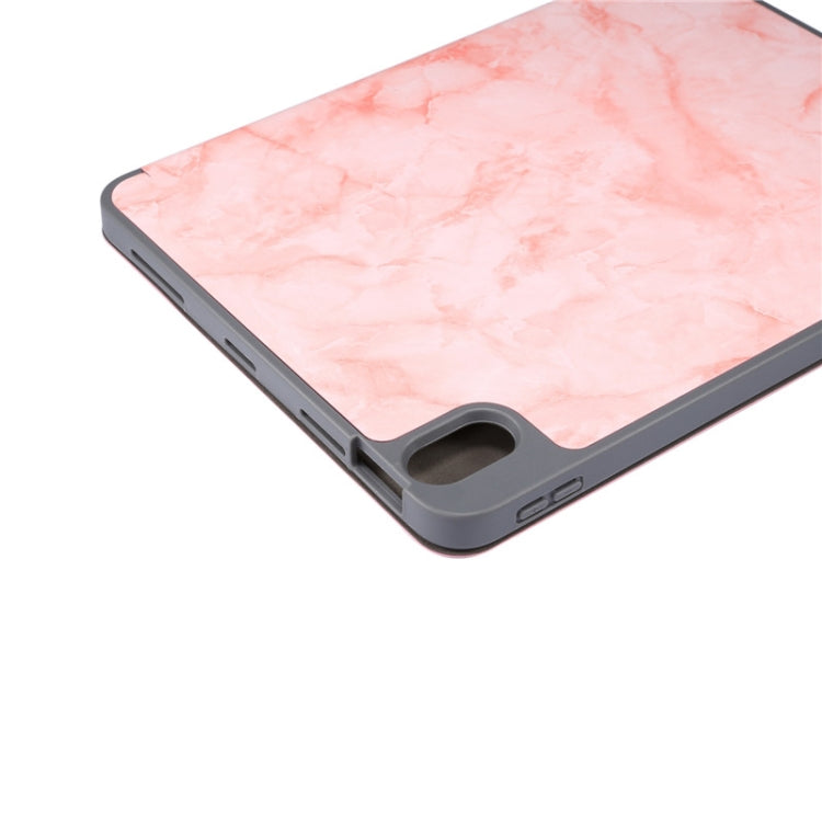 For iPad Air 11 2024 / 2025 Three-fold Marble Texture Protective Tablet Case with Pen Slot(Pink) by buy2fix