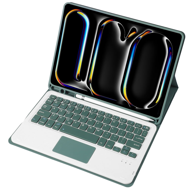 For iPad Pro 11 2024 A13B-A Lambskin Texture Bluetooth Touch Square Keyboard Leather Tablet Case with Pen Slot(Dark Green) by buy2fix