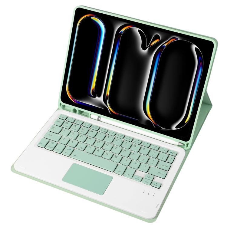 For iPad Pro 11 2024 A13B-A Lambskin Texture Bluetooth Touch Square Keyboard Leather Tablet Case with Pen Slot(Light Green) by buy2fix