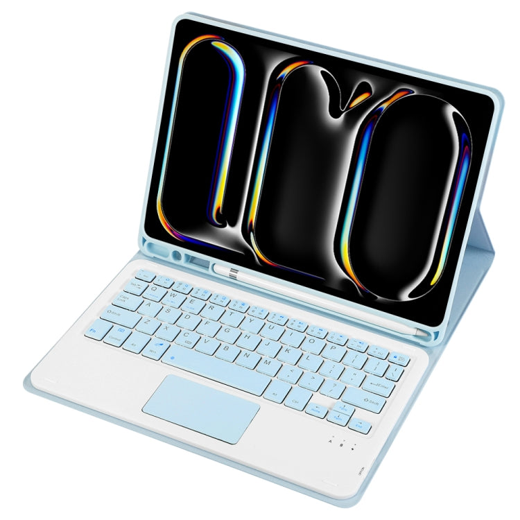 For iPad Pro 11 2024 A13B-A Lambskin Texture Bluetooth Touch Square Keyboard Leather Tablet Case with Pen Slot(Light Blue) by buy2fix
