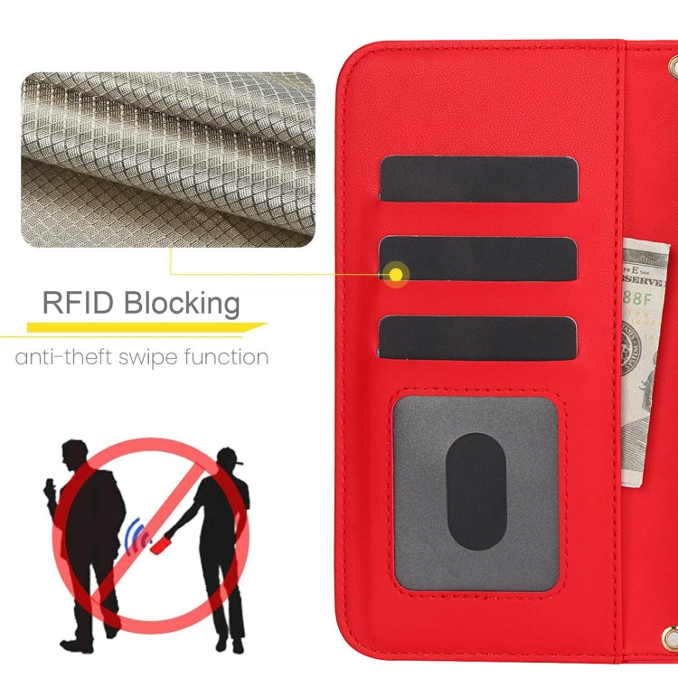 For iPhone 15 Pro Crossbody Multifunction Rhombic Leather Phone Case(Red) - iPhone 15 Pro Cases by buy2fix | Online Shopping UK | buy2fix