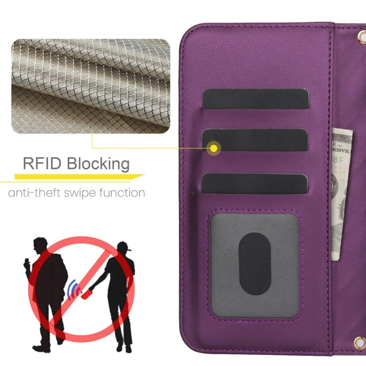 For iPhone 15 Pro Crossbody Multifunction Rhombic Leather Phone Case(Dark Purple) - iPhone 15 Pro Cases by buy2fix | Online Shopping UK | buy2fix