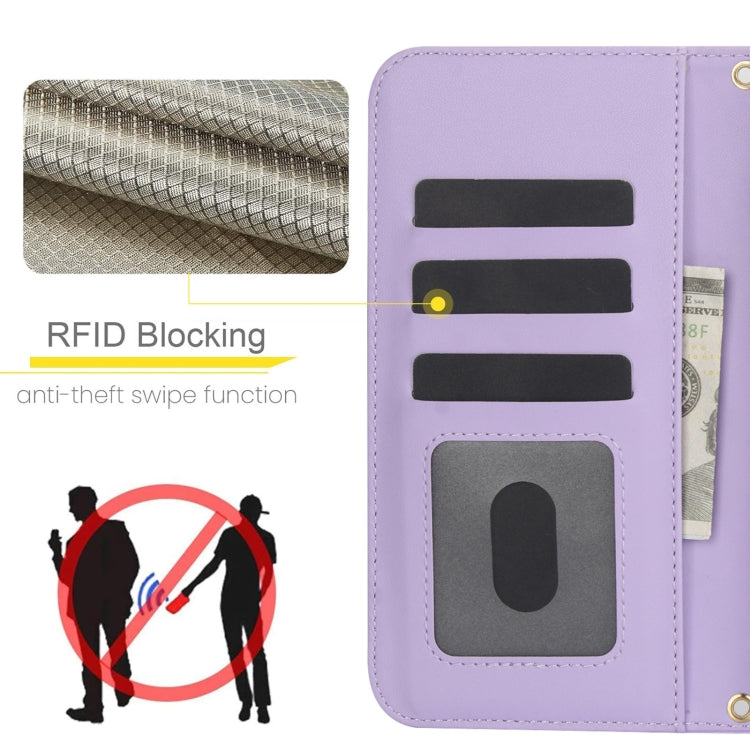 For iPhone 15 Pro Crossbody Multifunction Rhombic Leather Phone Case(Purple) - iPhone 15 Pro Cases by buy2fix | Online Shopping UK | buy2fix