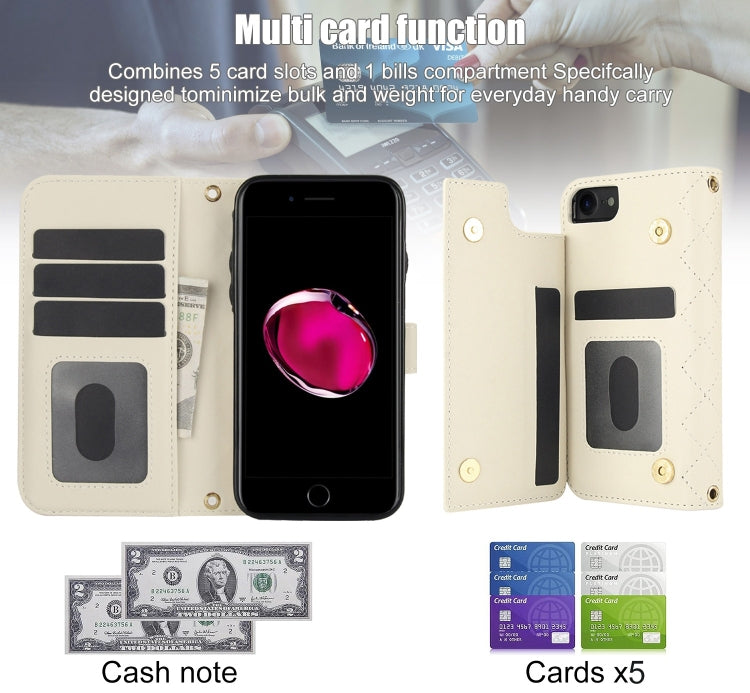 For iPhone 7 / 8 / SE 2022 Crossbody Multifunction Rhombic Leather Phone Case(White) - iPhone SE 2022 / 2020 / 8 / 7 Cases by buy2fix | Online Shopping UK | buy2fix