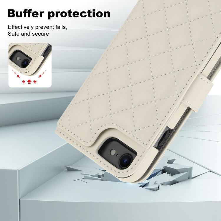 For iPhone 7 / 8 / SE 2022 Crossbody Multifunction Rhombic Leather Phone Case(White) - iPhone SE 2022 / 2020 / 8 / 7 Cases by buy2fix | Online Shopping UK | buy2fix