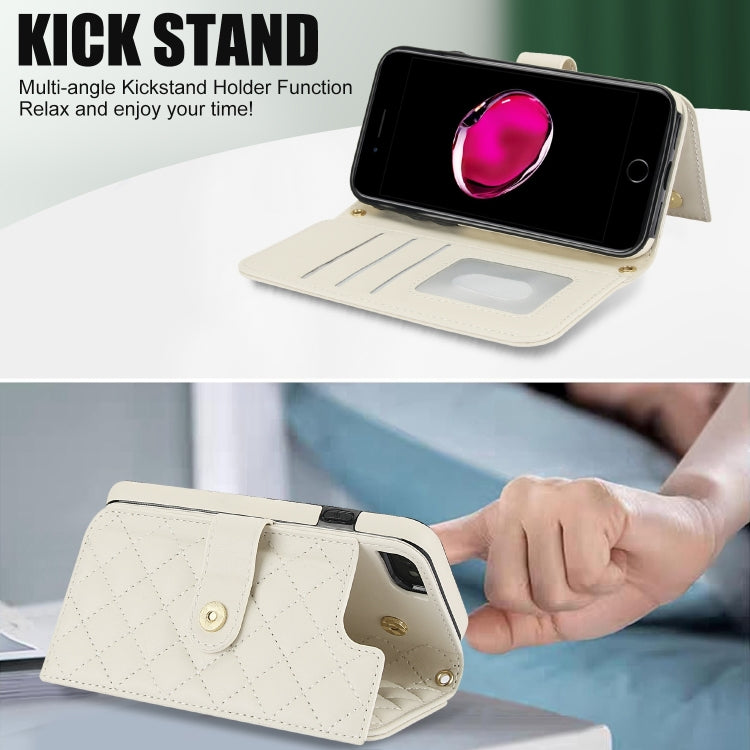 For iPhone 7 / 8 / SE 2022 Crossbody Multifunction Rhombic Leather Phone Case(White) - iPhone SE 2022 / 2020 / 8 / 7 Cases by buy2fix | Online Shopping UK | buy2fix