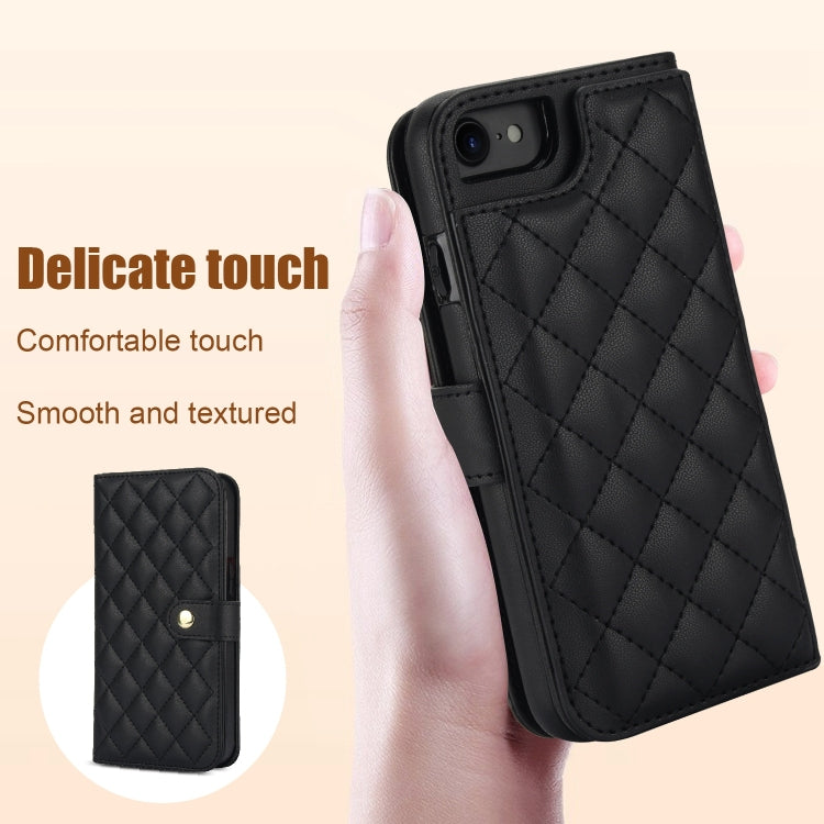 For iPhone 7 / 8 / SE 2022 Crossbody Multifunction Rhombic Leather Phone Case(Black) - iPhone SE 2022 / 2020 / 8 / 7 Cases by buy2fix | Online Shopping UK | buy2fix