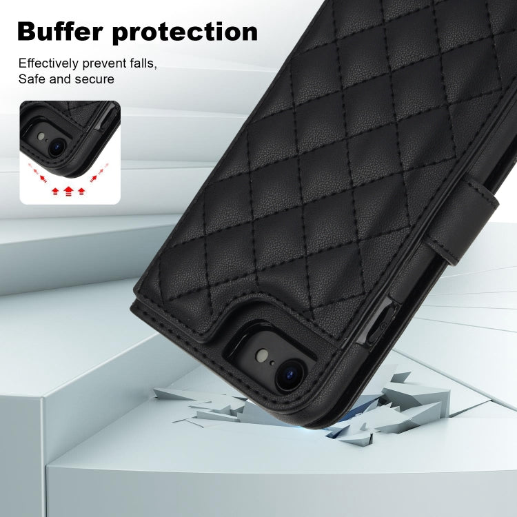 For iPhone 7 / 8 / SE 2022 Crossbody Multifunction Rhombic Leather Phone Case(Black) - iPhone SE 2022 / 2020 / 8 / 7 Cases by buy2fix | Online Shopping UK | buy2fix