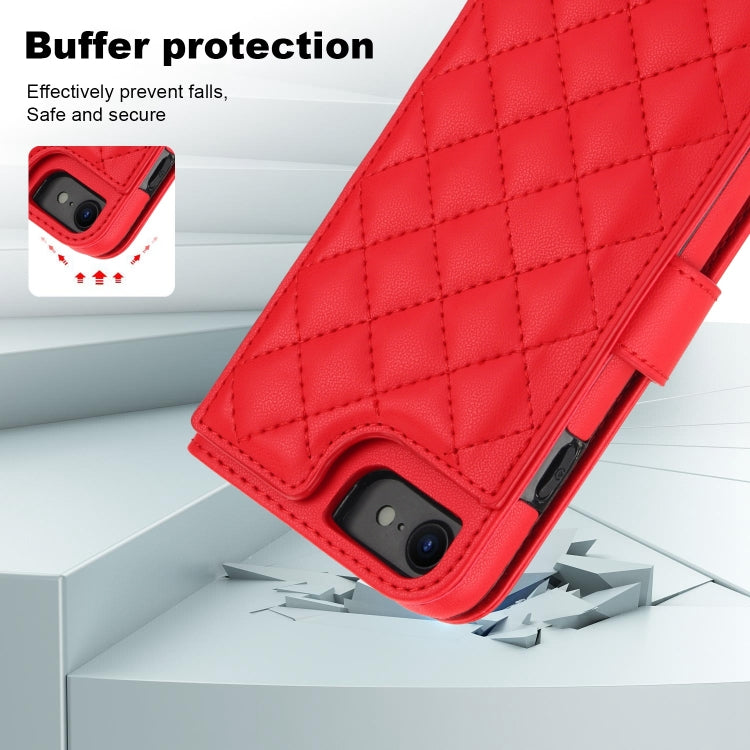 For iPhone 7 / 8 / SE 2022 Crossbody Multifunction Rhombic Leather Phone Case(Red) - iPhone SE 2022 / 2020 / 8 / 7 Cases by buy2fix | Online Shopping UK | buy2fix