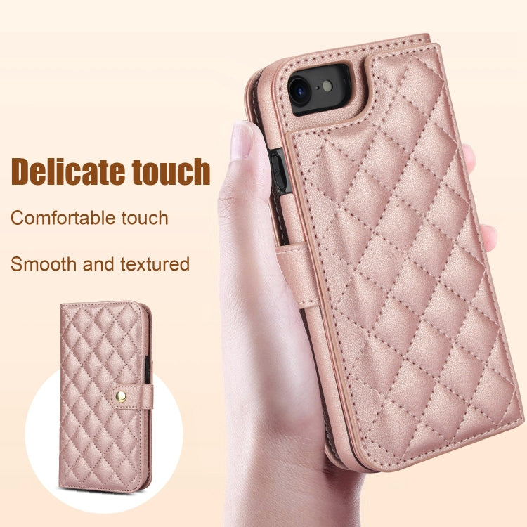 For iPhone 7 / 8 / SE 2022 Crossbody Multifunction Rhombic Leather Phone Case(Rose Gold) - iPhone SE 2022 / 2020 / 8 / 7 Cases by buy2fix | Online Shopping UK | buy2fix