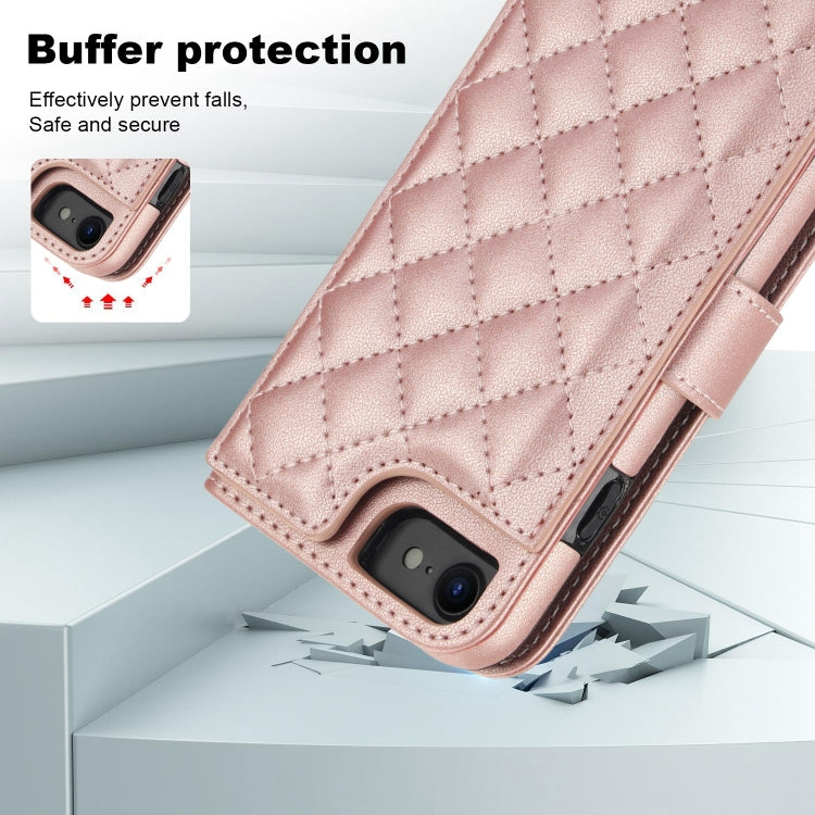 For iPhone 7 / 8 / SE 2022 Crossbody Multifunction Rhombic Leather Phone Case(Rose Gold) - iPhone SE 2022 / 2020 / 8 / 7 Cases by buy2fix | Online Shopping UK | buy2fix