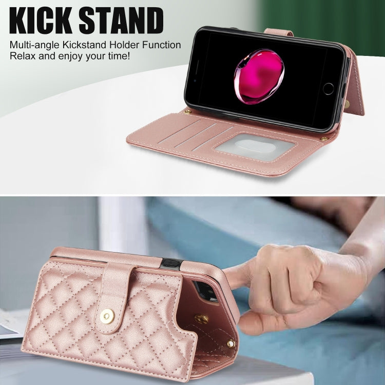 For iPhone 7 / 8 / SE 2022 Crossbody Multifunction Rhombic Leather Phone Case(Rose Gold) - iPhone SE 2022 / 2020 / 8 / 7 Cases by buy2fix | Online Shopping UK | buy2fix