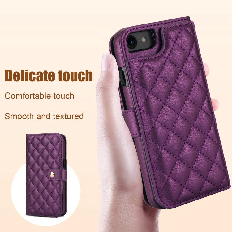 For iPhone 7 / 8 / SE 2022 Crossbody Multifunction Rhombic Leather Phone Case(Dark Purple) - iPhone SE 2022 / 2020 / 8 / 7 Cases by buy2fix | Online Shopping UK | buy2fix