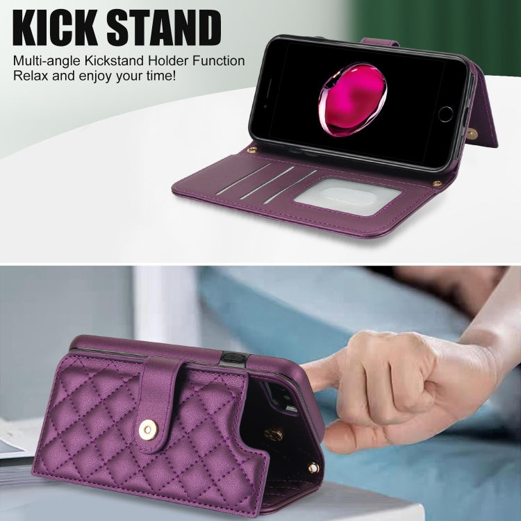 For iPhone 7 / 8 / SE 2022 Crossbody Multifunction Rhombic Leather Phone Case(Dark Purple) - iPhone SE 2022 / 2020 / 8 / 7 Cases by buy2fix | Online Shopping UK | buy2fix