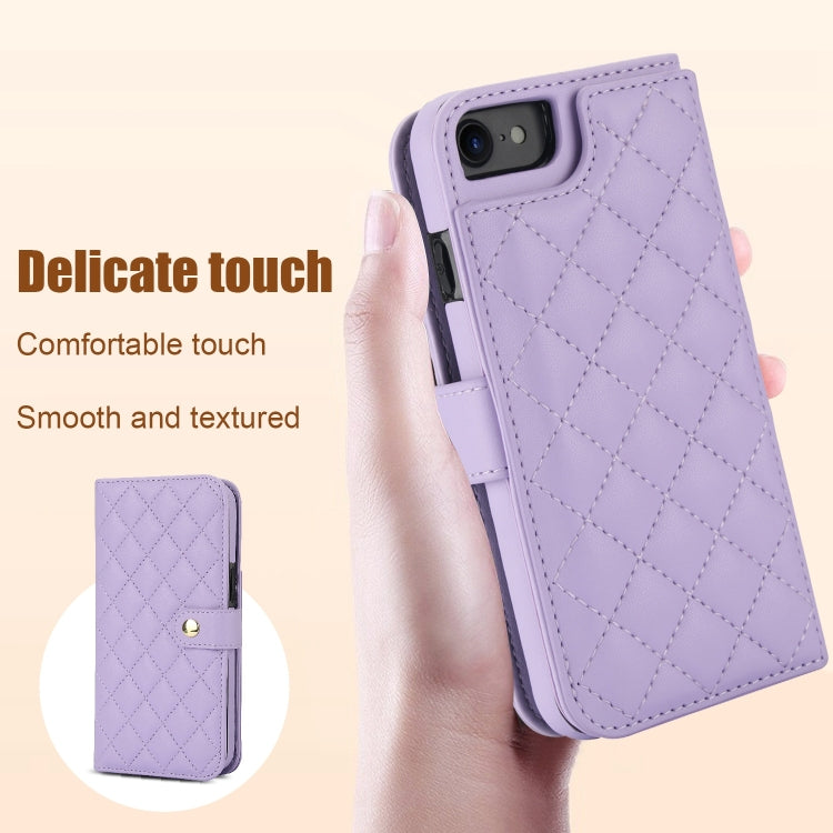 For iPhone 7 / 8 / SE 2022 Crossbody Multifunction Rhombic Leather Phone Case(Purple) - iPhone SE 2022 / 2020 / 8 / 7 Cases by buy2fix | Online Shopping UK | buy2fix