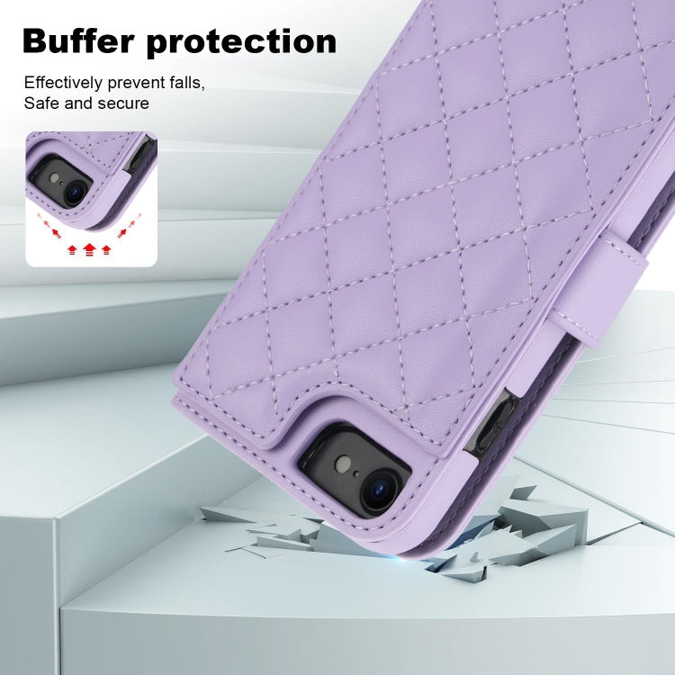 For iPhone 7 / 8 / SE 2022 Crossbody Multifunction Rhombic Leather Phone Case(Purple) - iPhone SE 2022 / 2020 / 8 / 7 Cases by buy2fix | Online Shopping UK | buy2fix