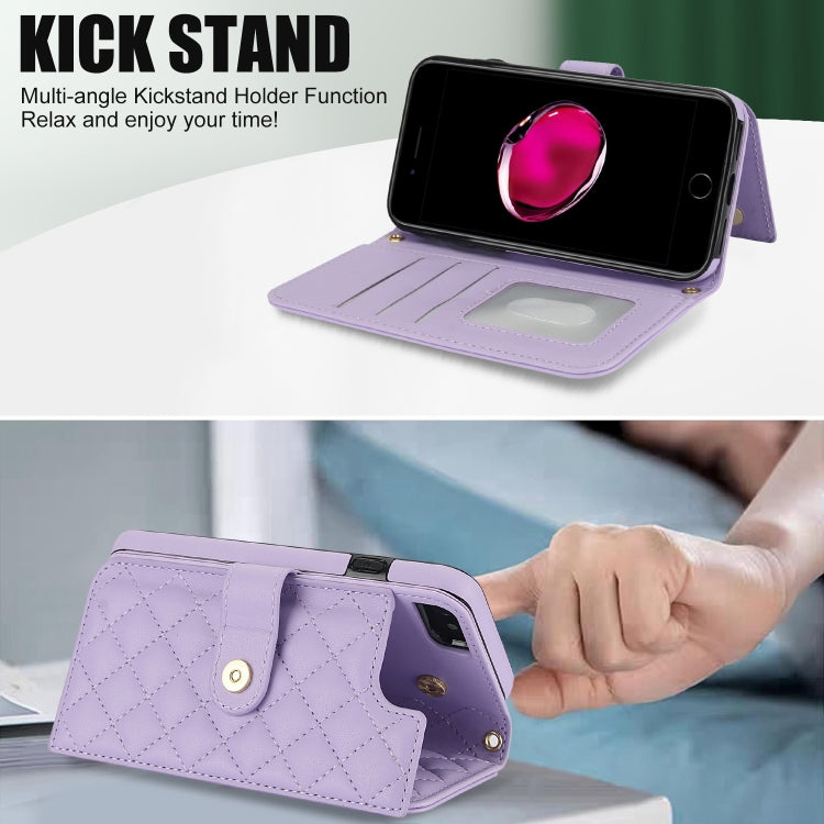 For iPhone 7 / 8 / SE 2022 Crossbody Multifunction Rhombic Leather Phone Case(Purple) - iPhone SE 2022 / 2020 / 8 / 7 Cases by buy2fix | Online Shopping UK | buy2fix