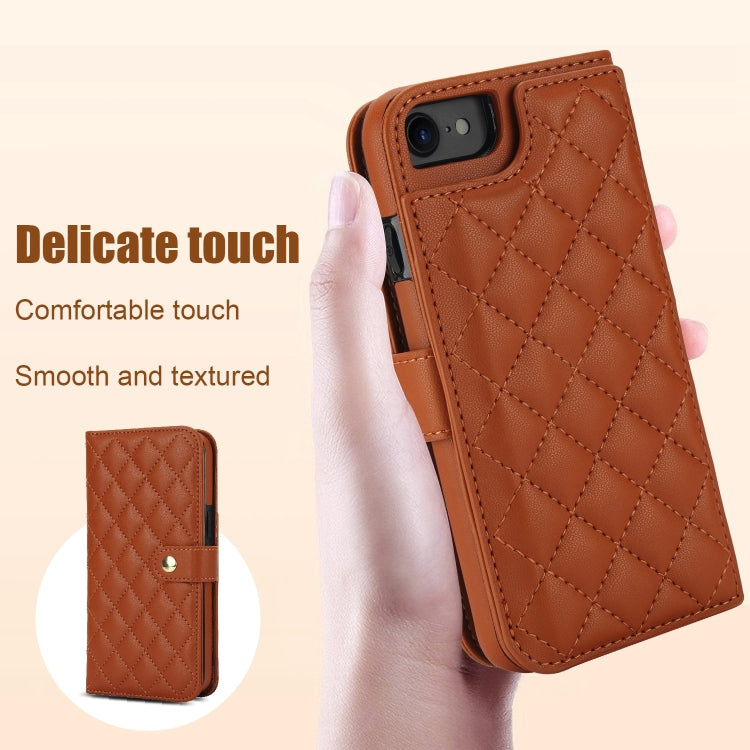 For iPhone 7 / 8 / SE 2022 Crossbody Multifunction Rhombic Leather Phone Case(Brown) - iPhone SE 2022 / 2020 / 8 / 7 Cases by buy2fix | Online Shopping UK | buy2fix