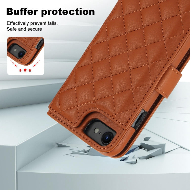 For iPhone 7 / 8 / SE 2022 Crossbody Multifunction Rhombic Leather Phone Case(Brown) - iPhone SE 2022 / 2020 / 8 / 7 Cases by buy2fix | Online Shopping UK | buy2fix