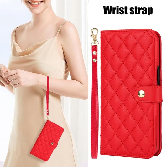 For iPhone 13 mini Crossbody Multifunction Rhombic Leather Phone Case(Red) - iPhone 13 mini Cases by buy2fix | Online Shopping UK | buy2fix