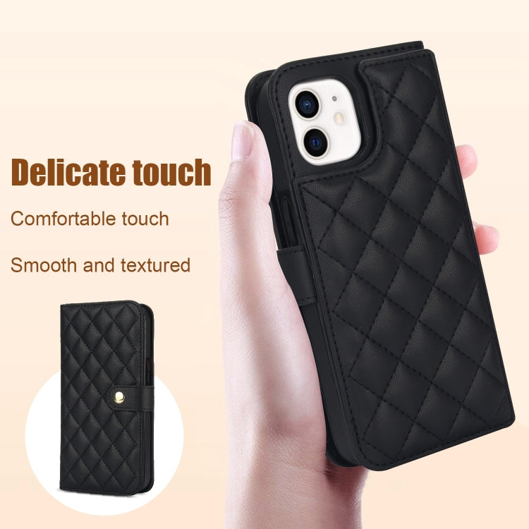 For iPhone 12 mini Crossbody Multifunction Rhombic Leather Phone Case(Black) - iPhone 12 mini Cases by buy2fix | Online Shopping UK | buy2fix