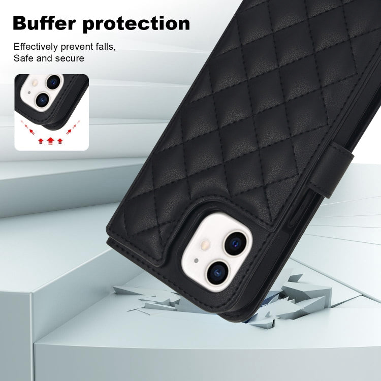 For iPhone 12 mini Crossbody Multifunction Rhombic Leather Phone Case(Black) - iPhone 12 mini Cases by buy2fix | Online Shopping UK | buy2fix