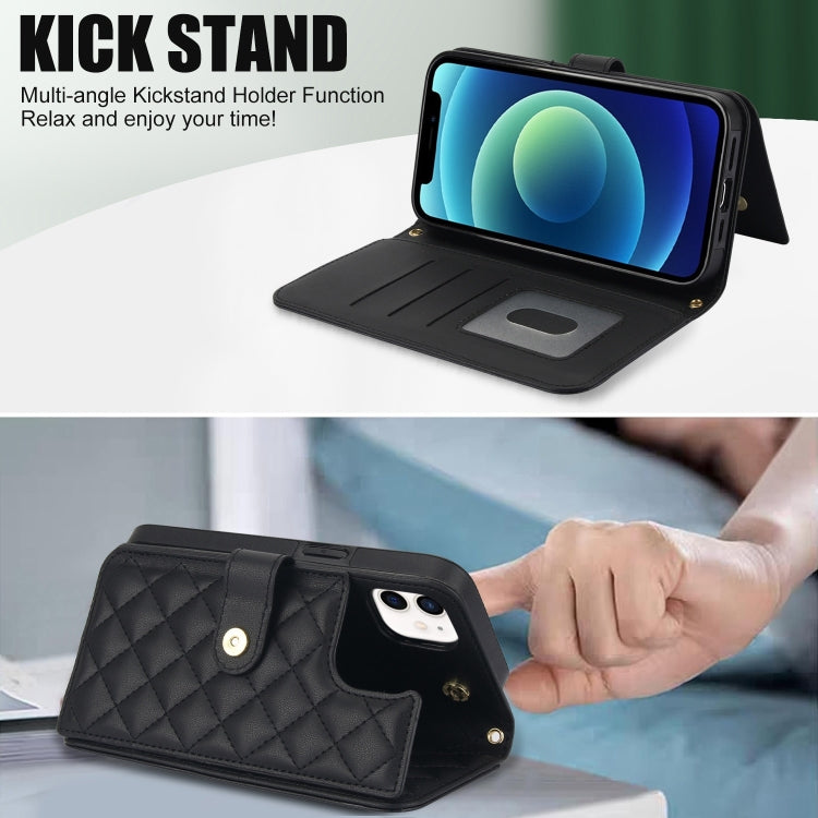 For iPhone 12 mini Crossbody Multifunction Rhombic Leather Phone Case(Black) - iPhone 12 mini Cases by buy2fix | Online Shopping UK | buy2fix