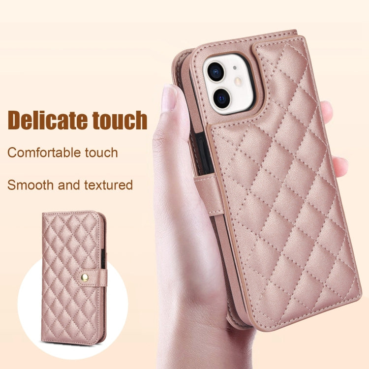 For iPhone 12 mini Crossbody Multifunction Rhombic Leather Phone Case(Rose Gold) - iPhone 12 mini Cases by buy2fix | Online Shopping UK | buy2fix