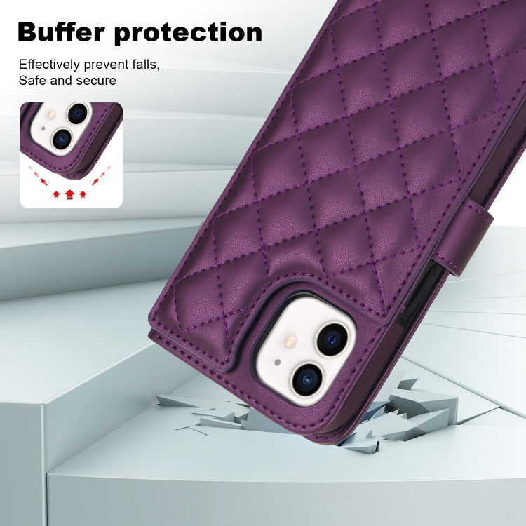 For iPhone 12 mini Crossbody Multifunction Rhombic Leather Phone Case(Dark Purple) - iPhone 12 mini Cases by buy2fix | Online Shopping UK | buy2fix