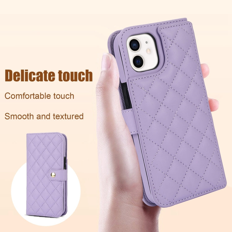 For iPhone 12 mini Crossbody Multifunction Rhombic Leather Phone Case(Purple) - iPhone 12 mini Cases by buy2fix | Online Shopping UK | buy2fix