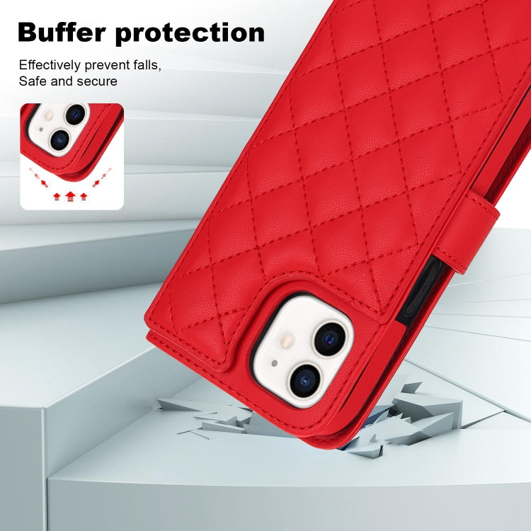 For iPhone 12 / 12 Pro Crossbody Multifunction Rhombic Leather Phone Case(Red) - iPhone 12 / 12 Pro Cases by buy2fix | Online Shopping UK | buy2fix