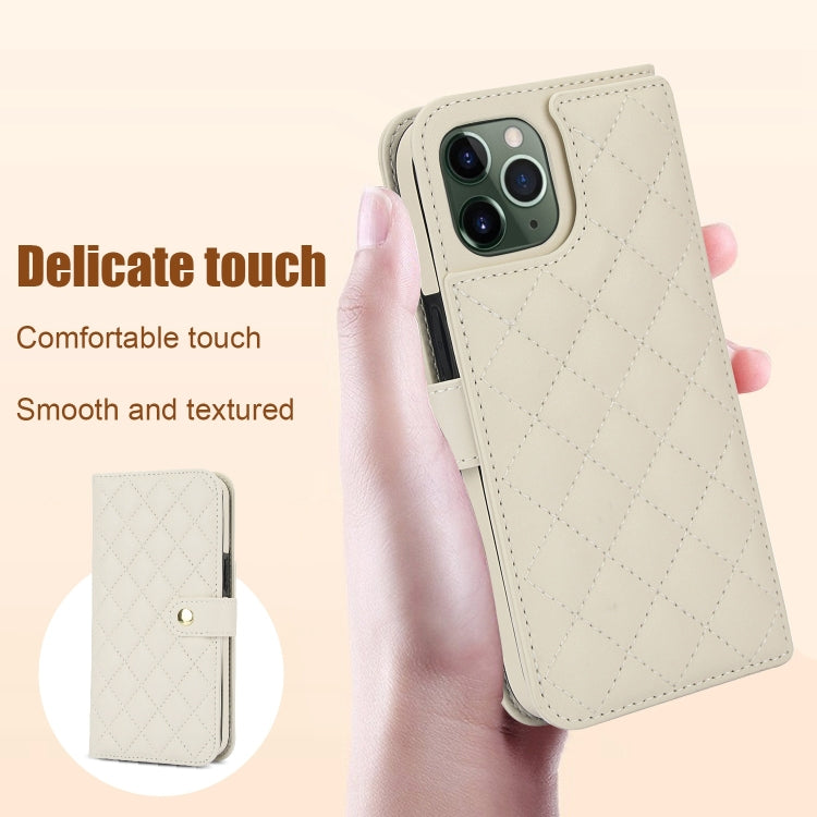For iPhone 11 Pro Max Crossbody Multifunction Rhombic Leather Phone Case(White) - iPhone 11 Pro Max Cases by buy2fix | Online Shopping UK | buy2fix
