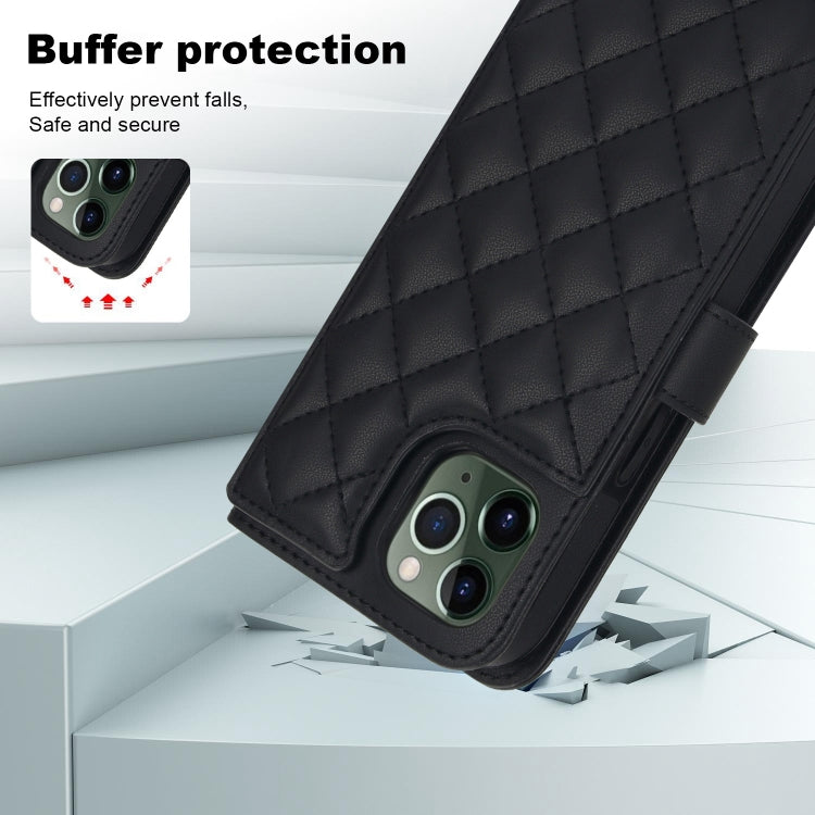 For iPhone 11 Pro Max Crossbody Multifunction Rhombic Leather Phone Case(Black) - iPhone 11 Pro Max Cases by buy2fix | Online Shopping UK | buy2fix