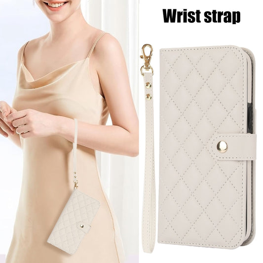 For iPhone 11 Crossbody Multifunction Rhombic Leather Phone Case(White) - iPhone 11 Cases by buy2fix | Online Shopping UK | buy2fix