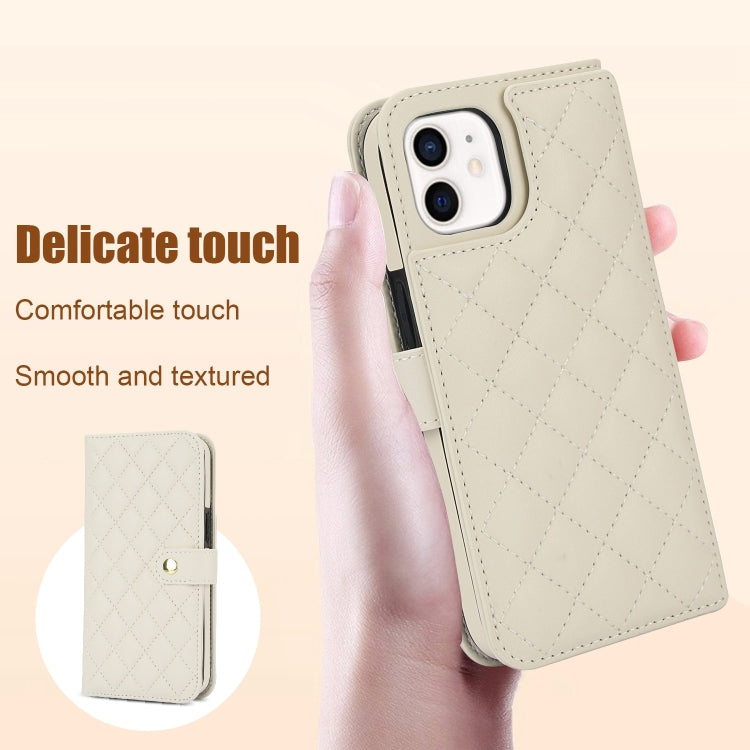 For iPhone 11 Crossbody Multifunction Rhombic Leather Phone Case(White) - iPhone 11 Cases by buy2fix | Online Shopping UK | buy2fix
