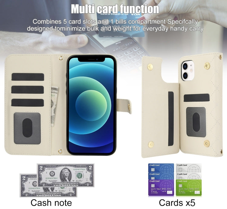 For iPhone 11 Crossbody Multifunction Rhombic Leather Phone Case(White) - iPhone 11 Cases by buy2fix | Online Shopping UK | buy2fix