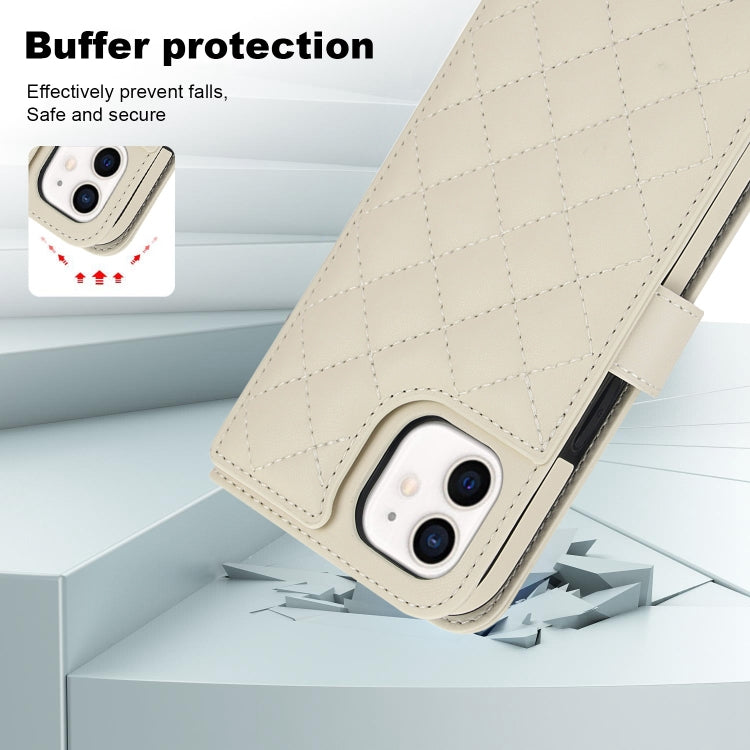 For iPhone 11 Crossbody Multifunction Rhombic Leather Phone Case(White) - iPhone 11 Cases by buy2fix | Online Shopping UK | buy2fix